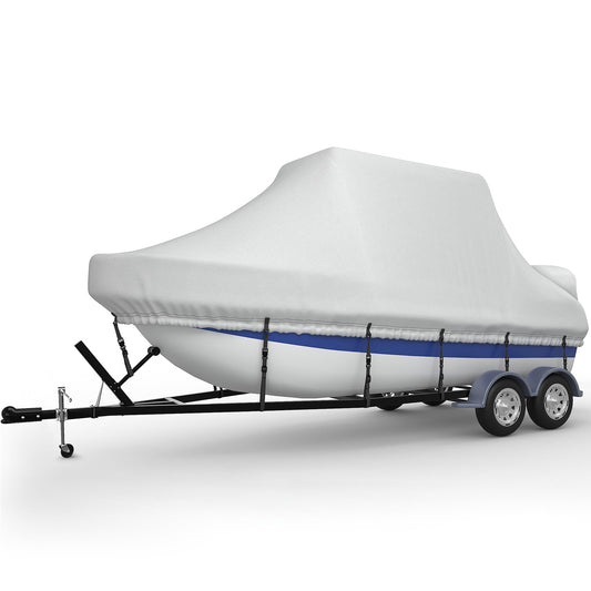 T-TOP Boat Cover 20-22ft, 1200D PU Heavy Duty Marine Grade Cover with Motor Cover, Waterproof UV Resistant Oxford Polyester Canvas Cover for T-TOP Boat 20-22 ft, Grey