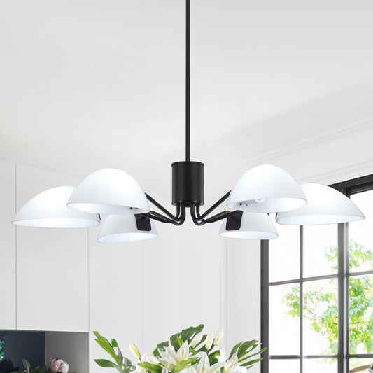 Black Chandeliers with Milk Glass Shades Modern Chandeliers for Dining Room Industrial 6 Light Pendant Light Fix