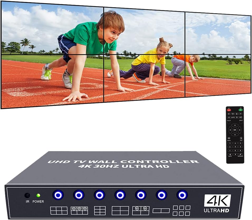 ISEEVY 4K UHD Video Wall Controller 2x3 3x2 2x2 TV Wall Processor Support 3840x2160@30 HDMI Input for 6 TV Splicing Display