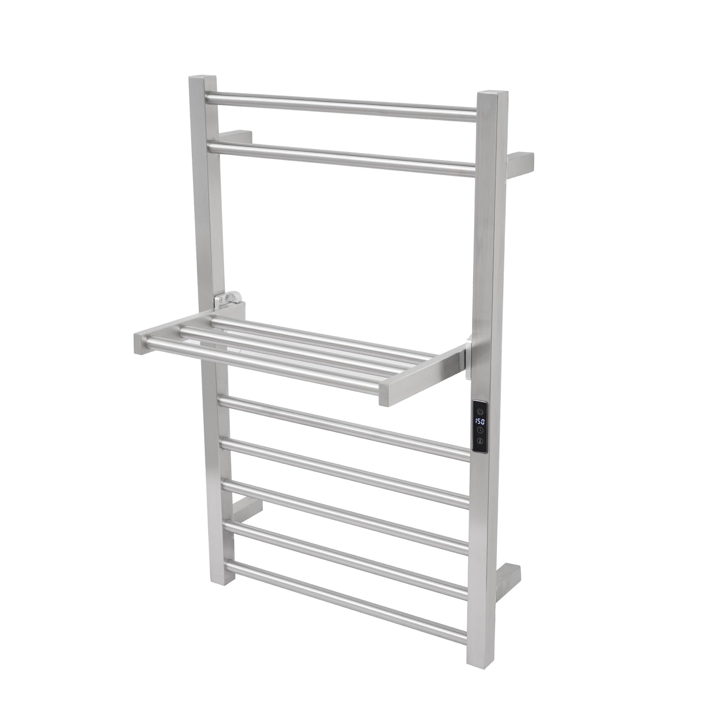 Heated Towel Warmer Rack Electric Bathroom with Voice Control Alexa & Google Home,TUYA Wall-Mounted,Stainless Steel,31.5x19.69x11.61in,Foldable Storage,Plug-in,Brushed,10 Bars 10 Bar Brushed With Wifi & Shelf