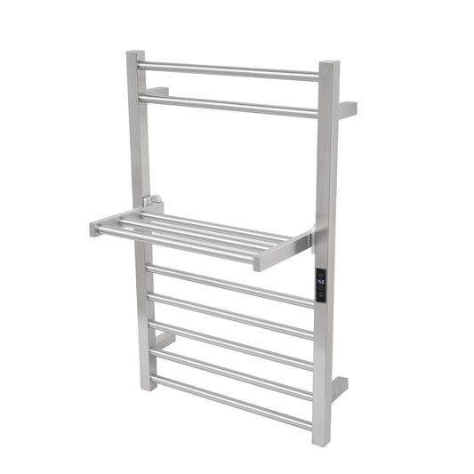 Heated Towel Warmer Rack Electric Bathroom with Voice Control Alexa & Google Home,TUYA Wall-Mounted,Stainless Steel,31.5x19.69x11.61in,Foldable Storage,Plug-in,Brushed,10 Bars 10 Bar Brushed With Wifi & Shelf
