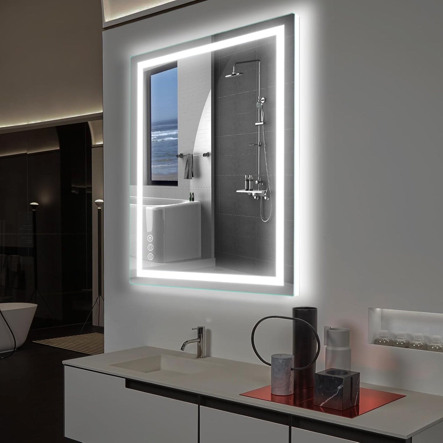 36x28 inch LED Mirror, Bathroom Vanity Mirror with Light, Wall Mounted Vanity for Bathroom Makeup, Stepless Dimmable and Color.