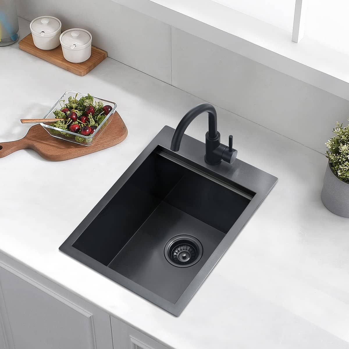 15 Black Kitchen Bar Sink, Luckyhorse 15 x 20 x 10 Gunmetal Black Stainless Steel Drop In Workstation Nano Black Kitchen Sink Outdoor Sink LH022S1520B