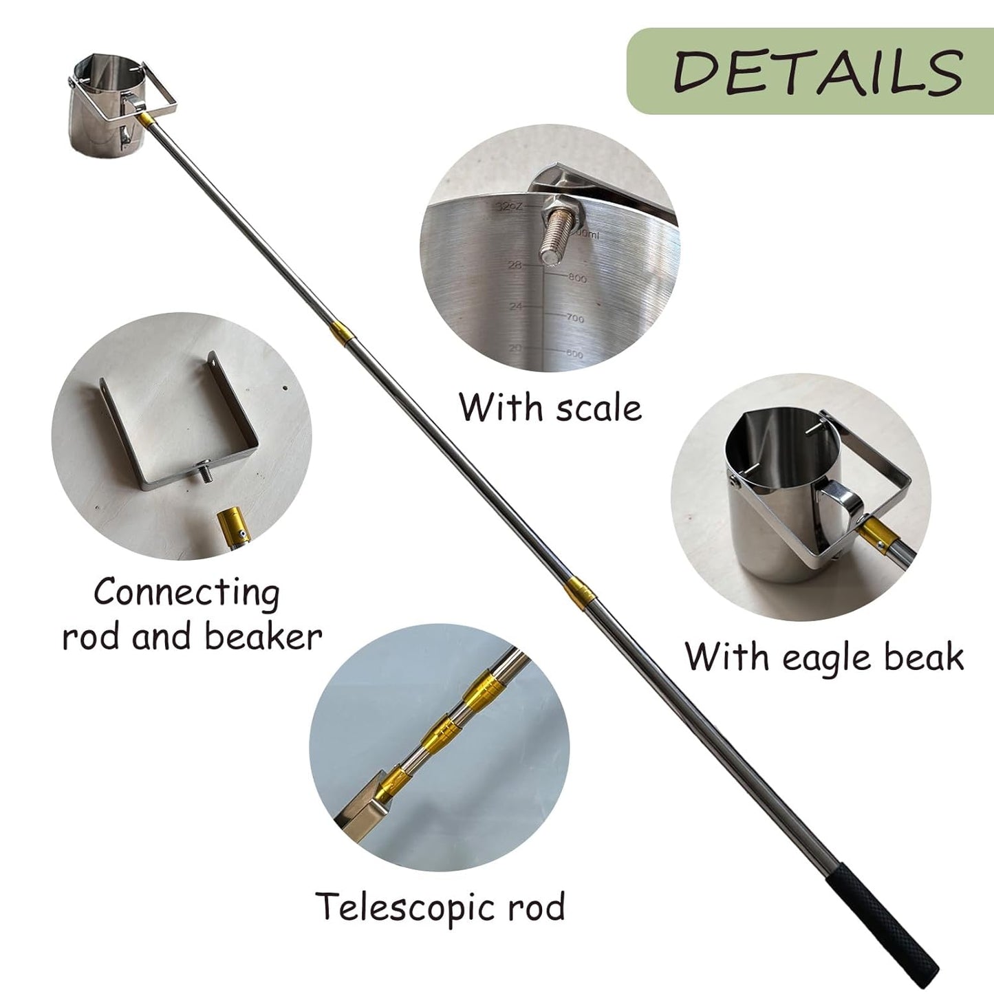 Stainless Steel Telescopic Water Sampler Set: Stainless Steel Telescopic Rods - Pendulum Sampler Ladle 900ml, Water Quality Sample