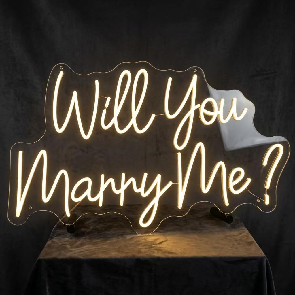 Will You Marry Me Neon Sign, 23"×14.6" Warm White LED Neon Light for Proposal Wedding Wall Decor, Adapter Powered Romantic Neon Sign