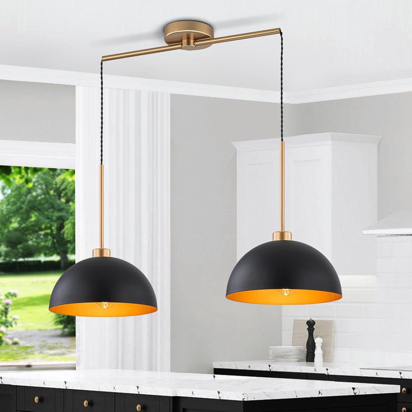 Pendant Lights Kitchen Island, 2 Light Dome Pendant Light Black Light Fixtures