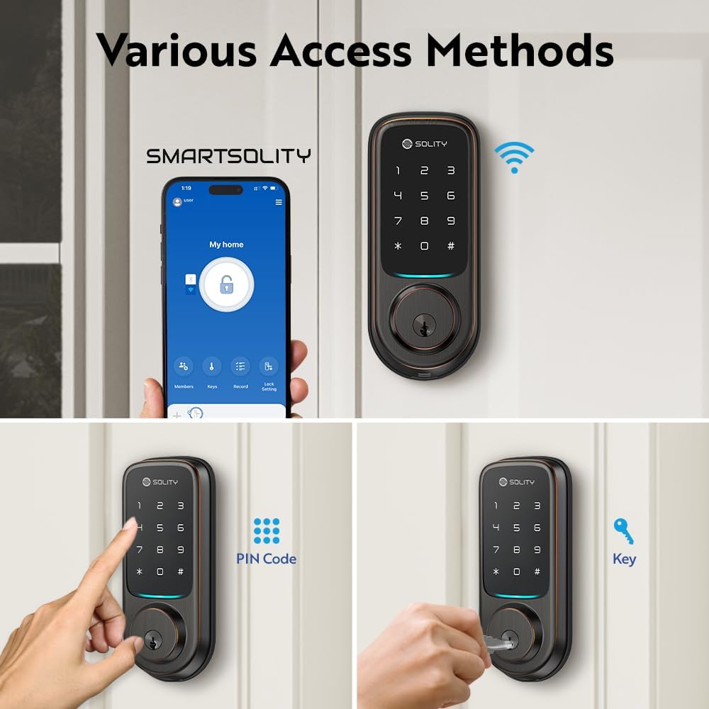 No-Hub Smart Digital Door Lock, Designed in Korea, Keyless Entry, Wi-Fi, Remote Control, Touchscreen Keypad, Auto Lock, IP54 Waterproof, Oil Rubbed