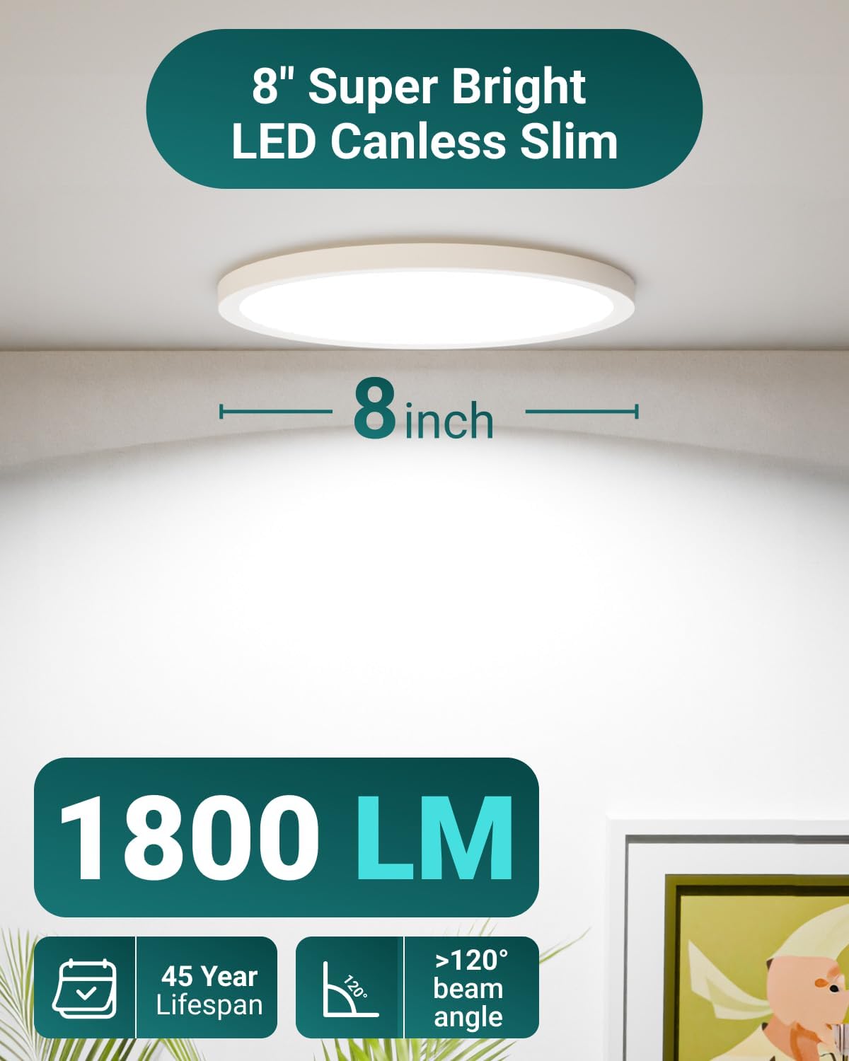 10 Pack 8 Inch Canless Slim Recessed Lighting, LED Flush Mount Ceiling Light, Thin Round Flat Panel Fixture, 1800 LM, 15W=100W, Selectable CCT