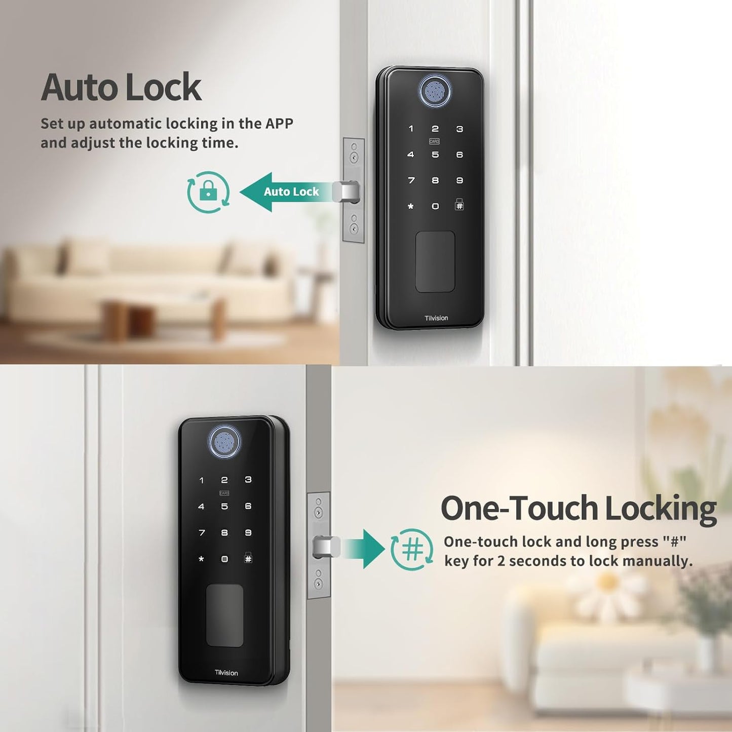 Tilvision WiFi Smart Door Lock,Keyless Entry Deadbolt with App Control, Gateway, Touchscreen Keypad - Auto Lock & IP65 Waterproof - Fingerprint Door