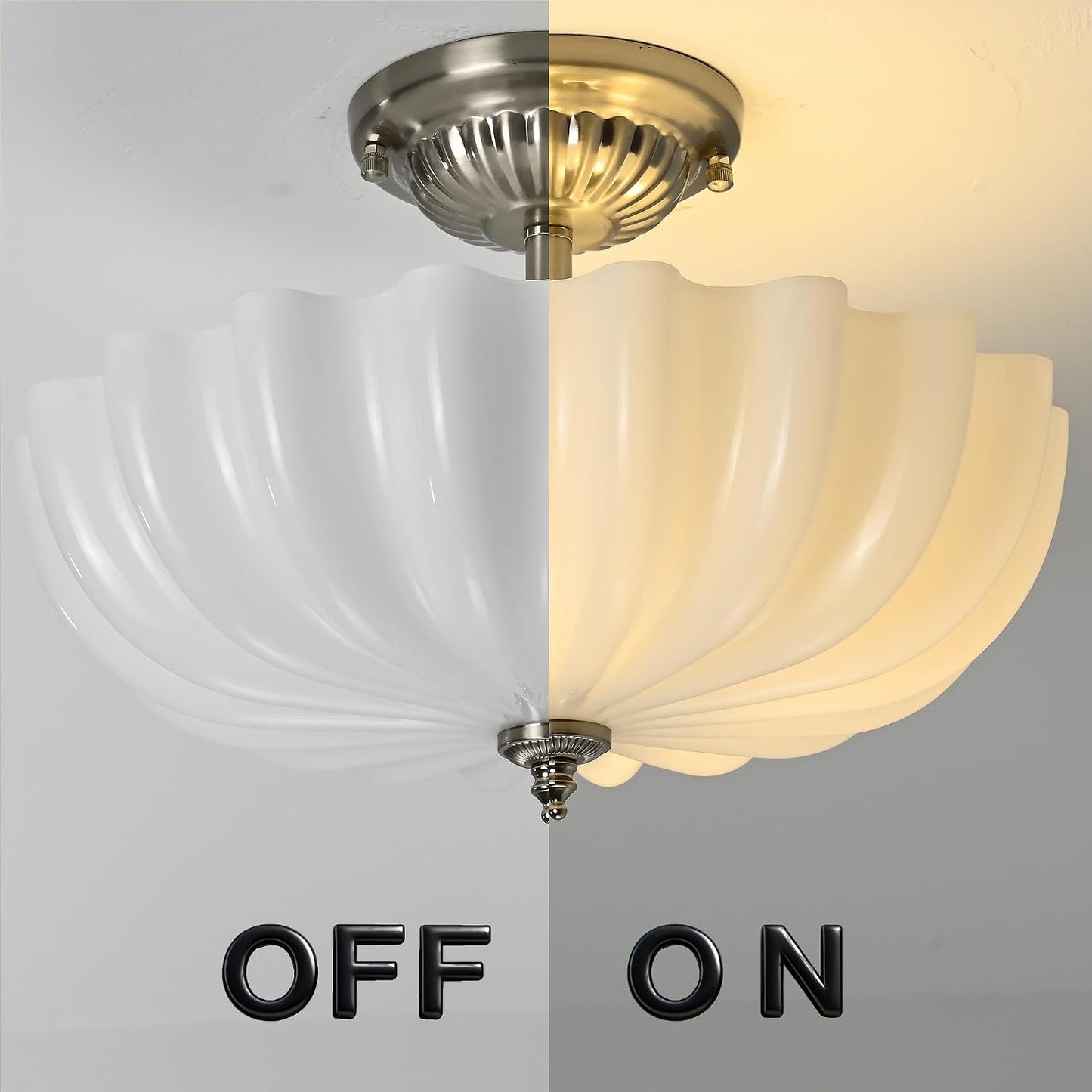 15.75-Inch Brushed Nickel Semi Flush Mount Ceiling Light Milk Glass Lampshade Fixture Mid Century Modern 4-Light (Dimmable 4 Bulb is Included) for Hallway Bedroom Foyer Entryway Kitchen Satin Nickel