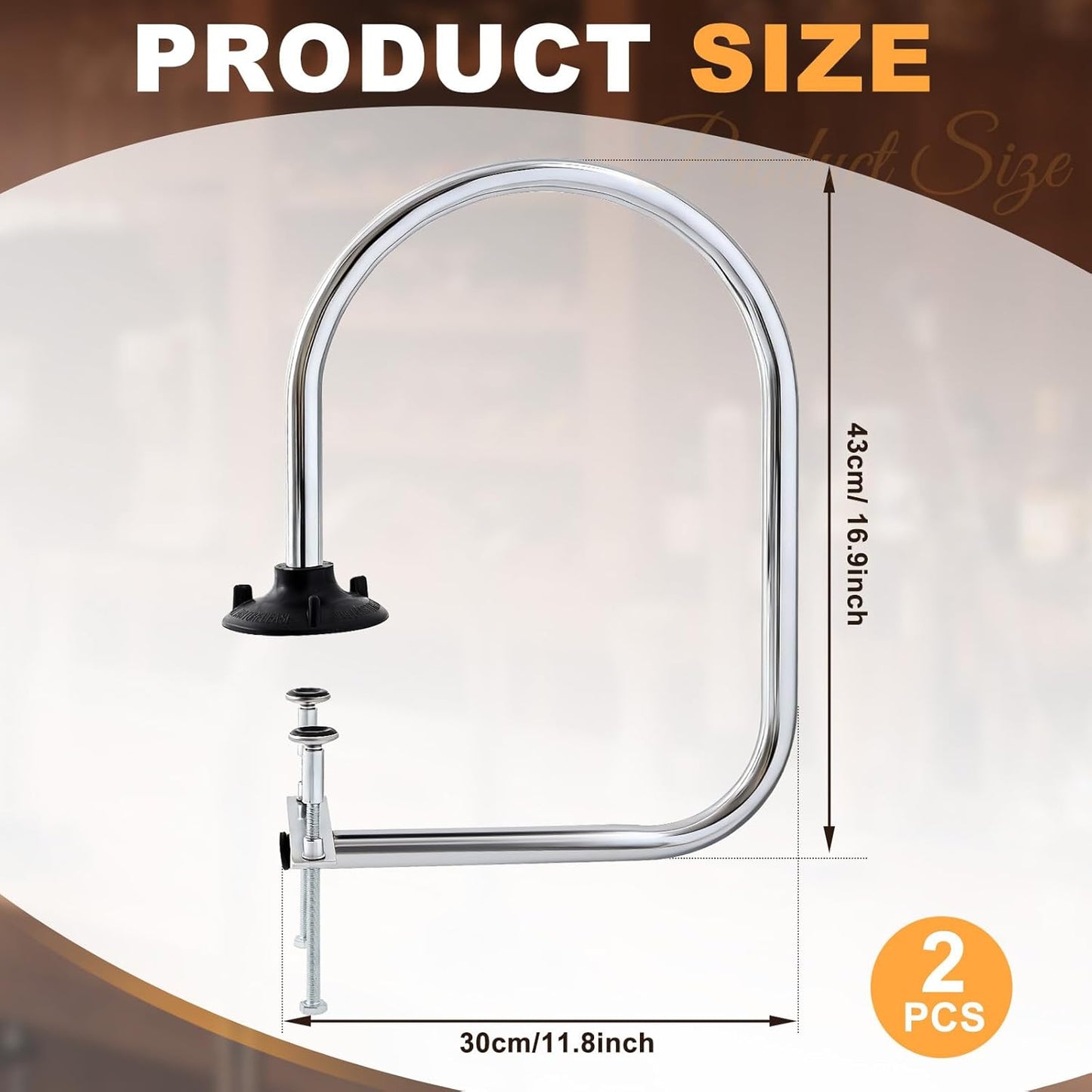 2 Pack Service Rail Single Arm Bar Service Rail Waitress Stall Silver Chrome Finish Tubing Area for Waitstaff to Retrieve Drinks, Avoid a Busy and Hectic Crowd for Staff