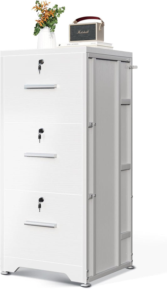 AODK File Cabinet Fully Assembled Filing Cabinet for Home Office, Small File Cabinets with Lock, Office Storage Cabinet 3 Drawer for Legal/Letter/A4