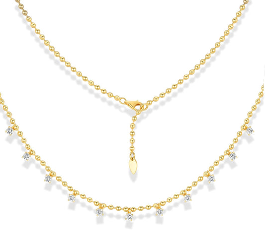 SugarTang Necklaces for Women, Moissanite Diamond Necklaces for Women Trendy, Gold Plated Necklaces for Girls, Adjustable Necklaces Pendant Chain for