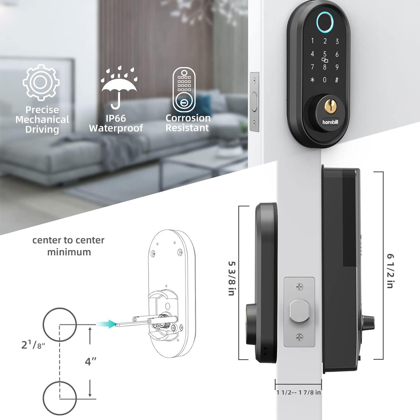 Smart Keyless Entry Door Lock Set - Hornbill Fingerprint Deadbolt Handle Set for Front Door - Bluetooth Electronic Digital Keypad Lock- Auto Lock App