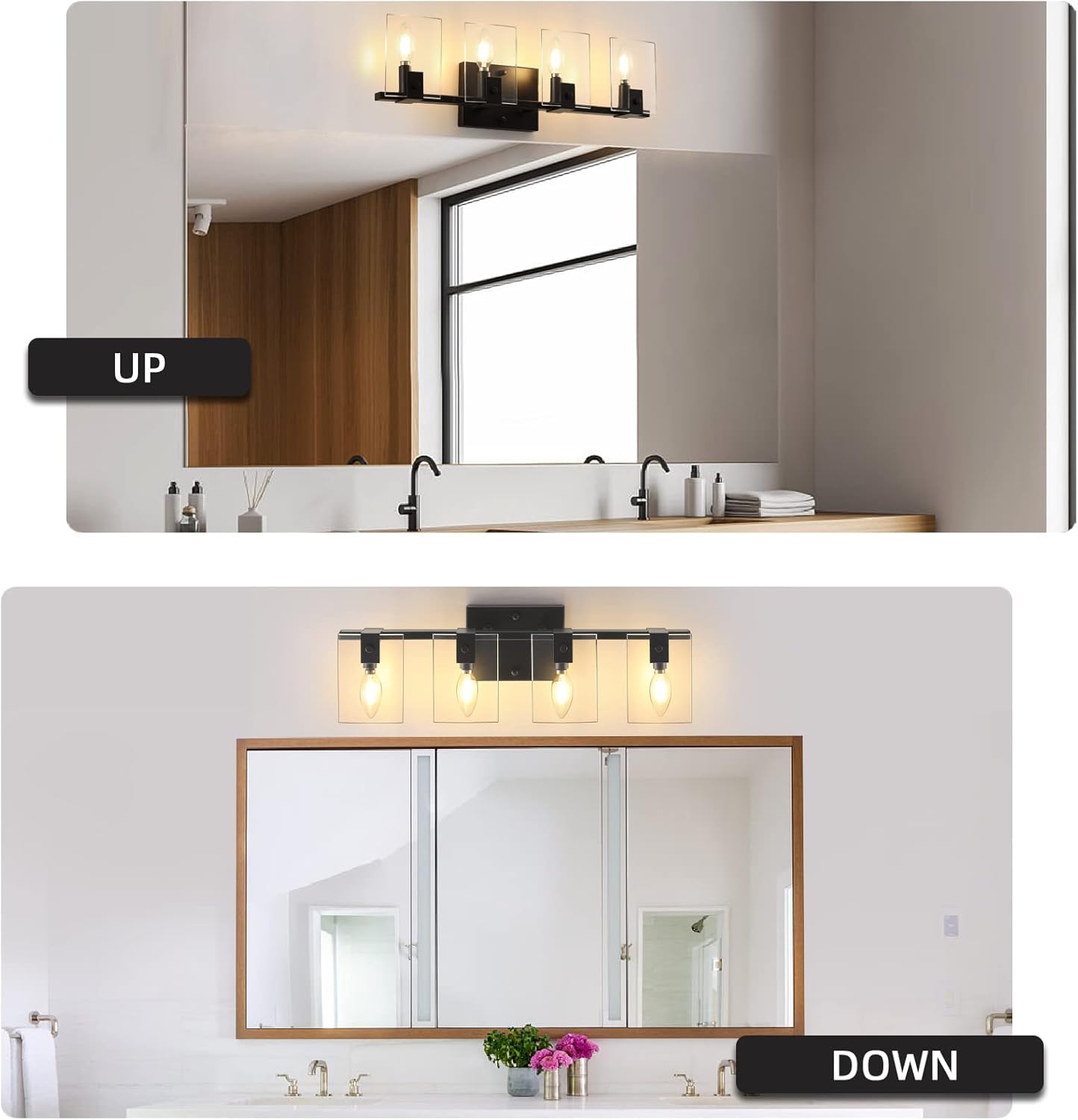 Elegant Bathroom Vanity Light Fixtures, Black Bathroom Lights Over Mirror, Sconces Wall Lighting with Clear Glass Shade, 3 Lights Vanity Light for