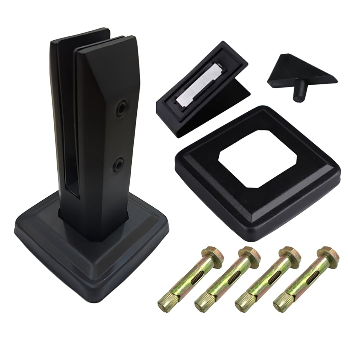 Black Glass Railing Clamp, 4 Pack, Heavy Duty Glass Spigot Post, 304 Stainless Steel Railing System for Stairs Balusters/Patio/Deck Glass Clamp 4 Pcs