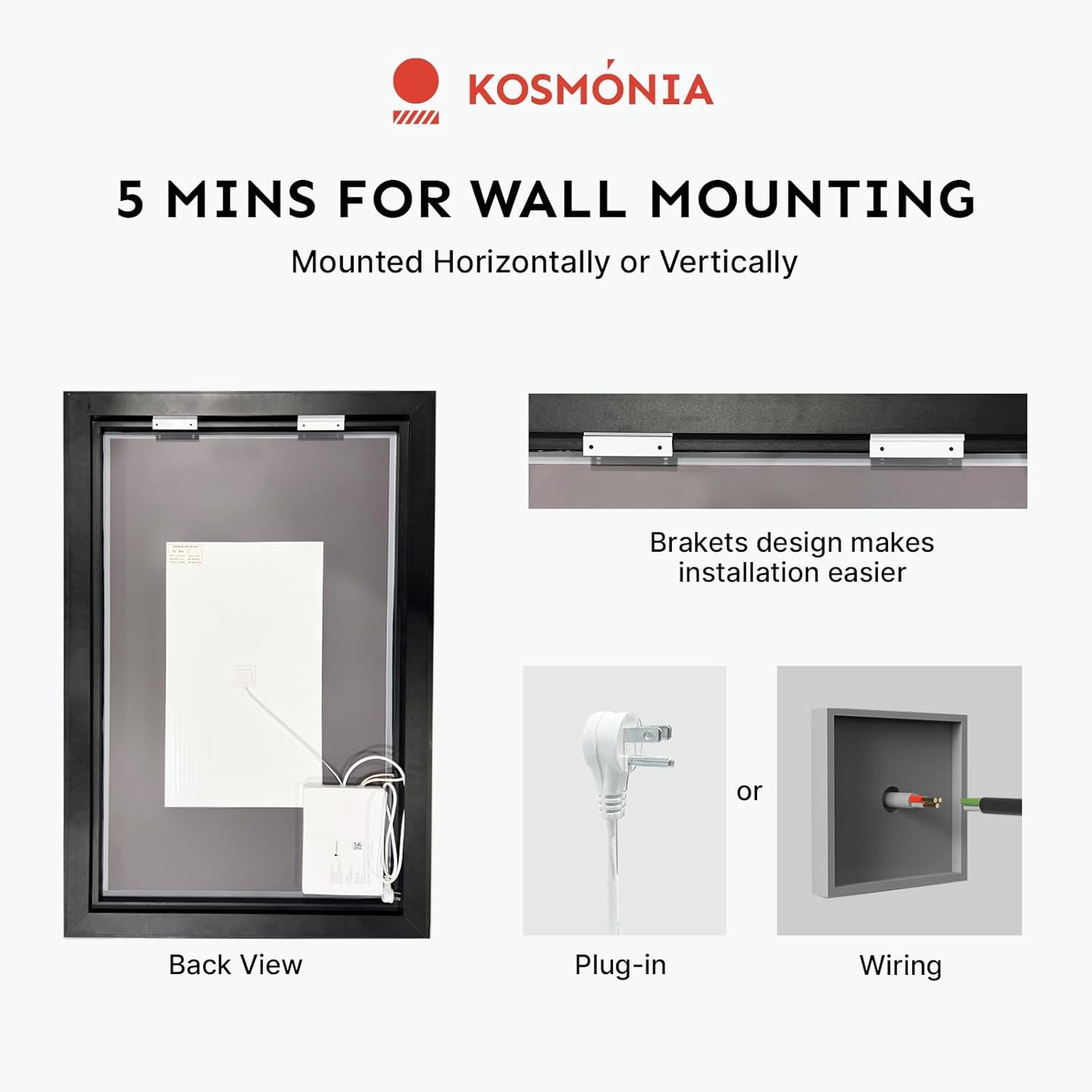 LED Bathroom Mirror 32x40 w/Front& Backlit, Built-in Touch On/Off Control &3 Color w/Light Memory, Defog &Brackets Setup, HD Reflection Distortion