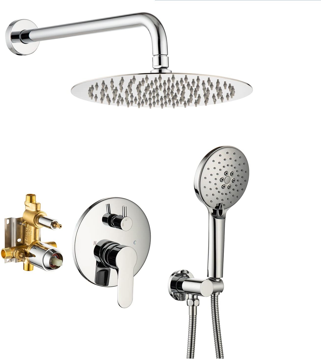 RUGUS Shower Faucet SetBathroom Rainfall Wall Mounted Shower System with Stainless Steel Metal 10 Inch Round Rain Showerhead,Shower Trim Kit with