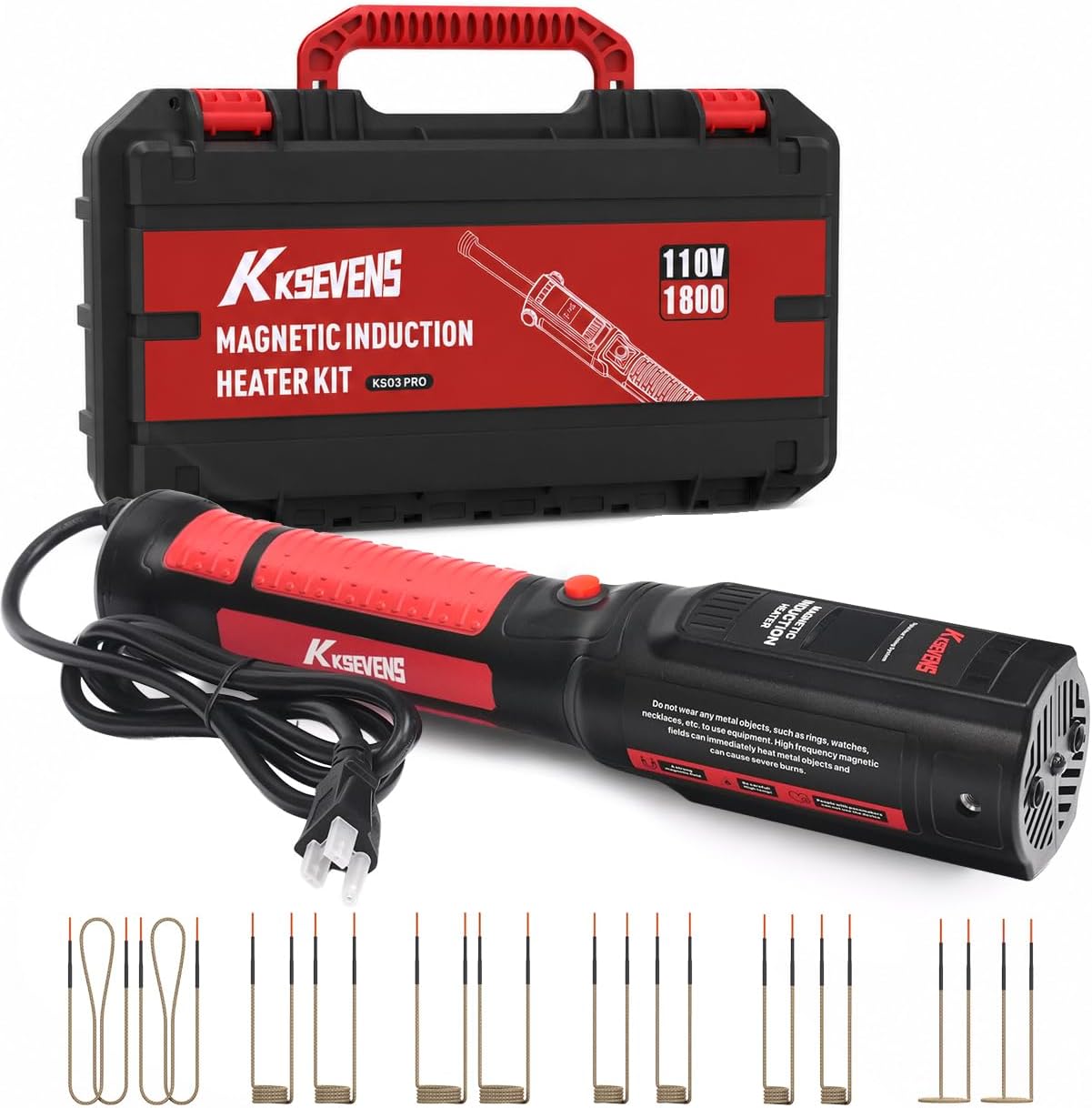 Induction Heater 1800W, Magnetic Handheld Tool with 12 Coils & Toolbox for Automotive Repair, Rusty Bolt & Screw Removal,Black