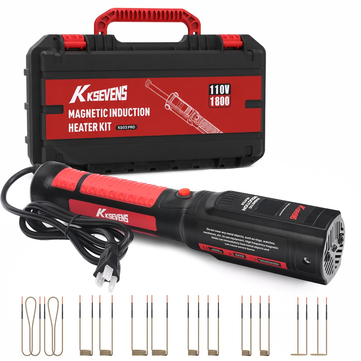 Induction Heater 1800W, Magnetic Handheld Tool with 12 Coils & Toolbox for Automotive Repair, Rusty Bolt & Screw Removal,Black