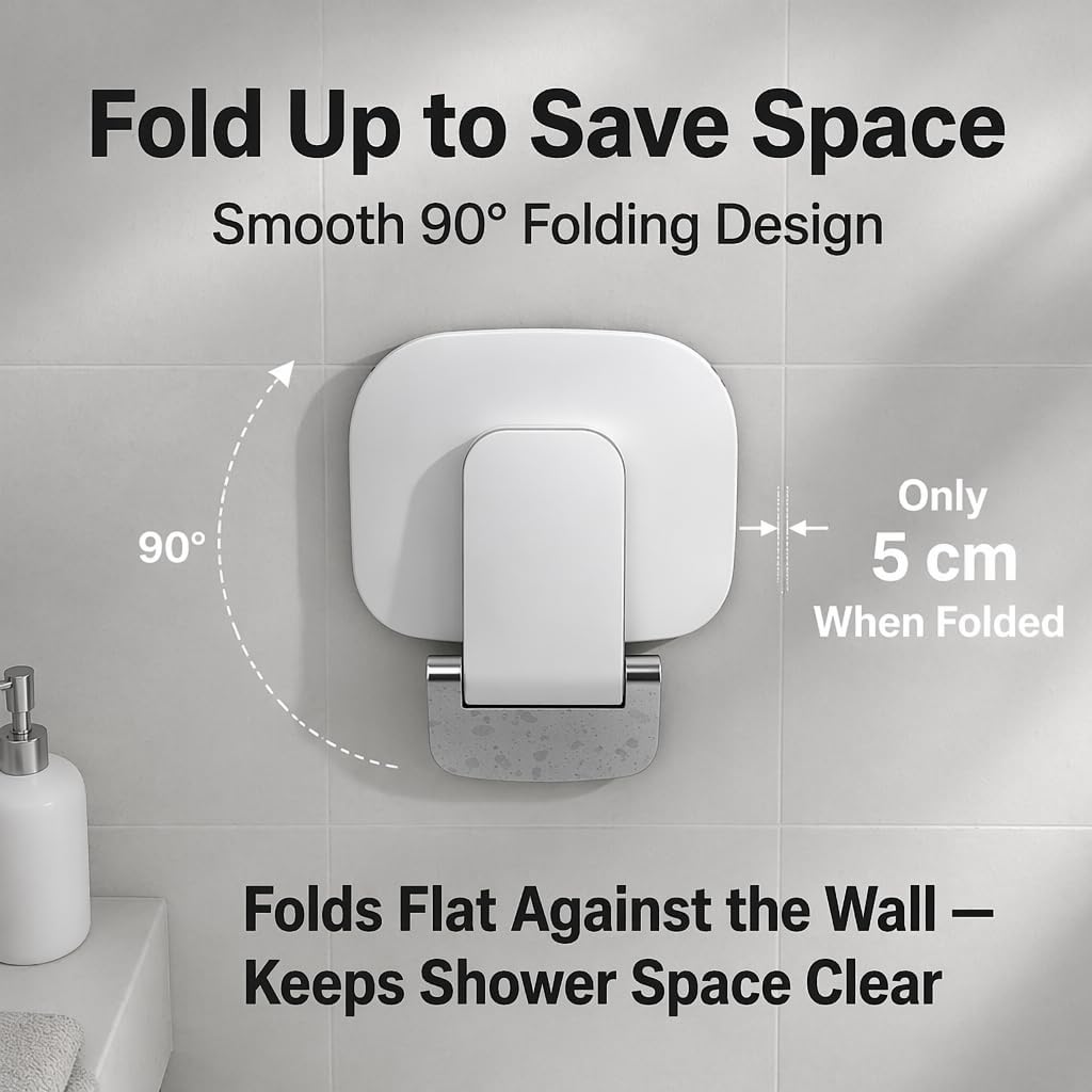 Wall Mounted Folding Shower Seat, 400lb Fold Down Bench White