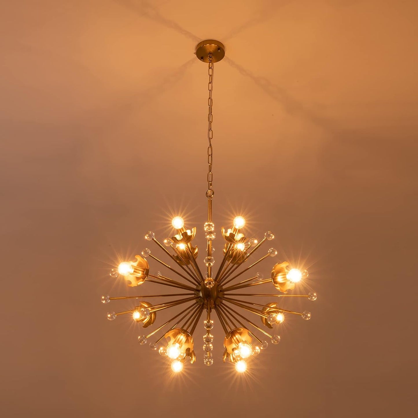 Wellmet Gold Sputnik Chandelier, 12-Light Mid-Century Modern Chandelier Light Fixture for Foyer, Dining Room, Firework Starburst Chandelier for