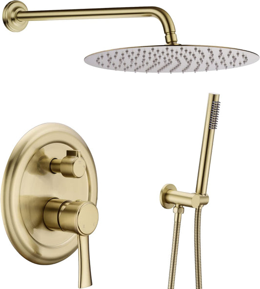 TRUSTMI Rainfall Shower System, Pressure Balanced Shower Set, 12 Inch Shower Trim Kit, Wall Brass Rough-In Valve Included, Brushed Gold (Brushed Gold)