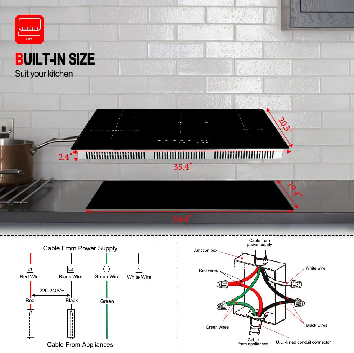 36 Inch Induction Cooktop, GASLAND Chef Electric Cooktop with 5 Burners, 9 Power Levels, Child Safety Lock, 1-99 Minutes Timer, Slight Touch Control,