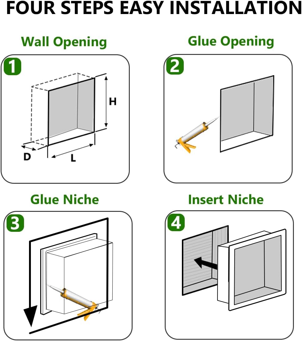 Black Stainless Steel Shower Niche, Swift Horse 16' X 14'; No Tile Needed Wall Niche, Recessed Niche Shower for Bathroom Storage Over Mount