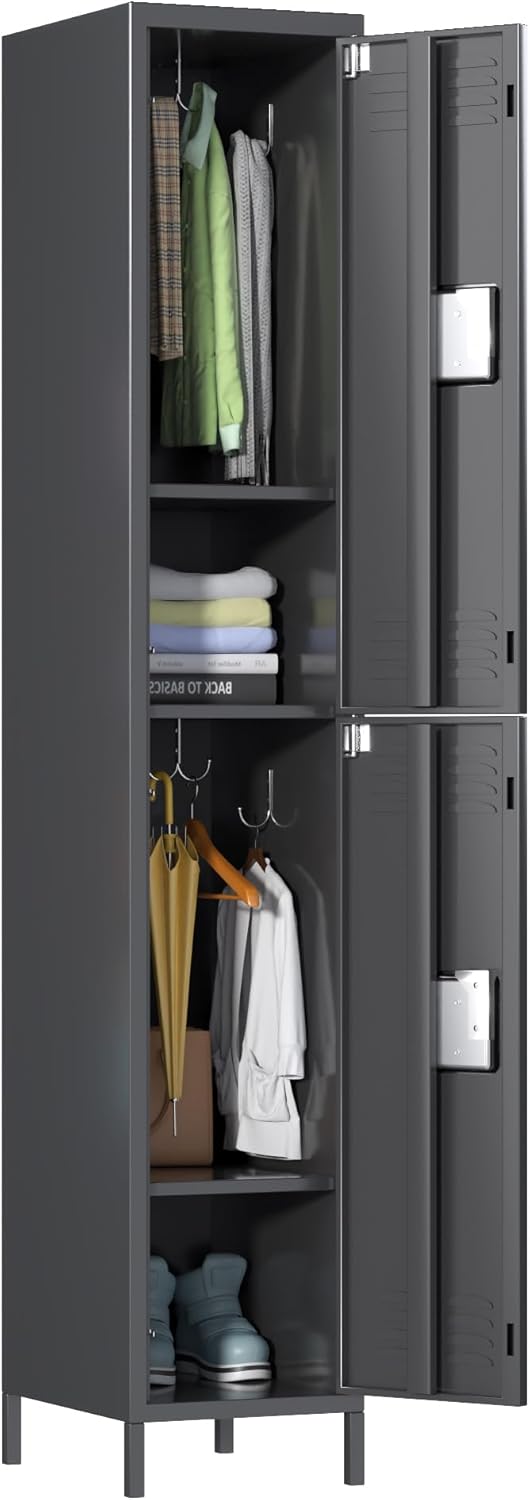 Metal Lockers for Employees with Lock,Employees Locker Storage Cabinet with 2 Doors, Tall Steel Storage Locker for Gym,School,Office,Home,Requires