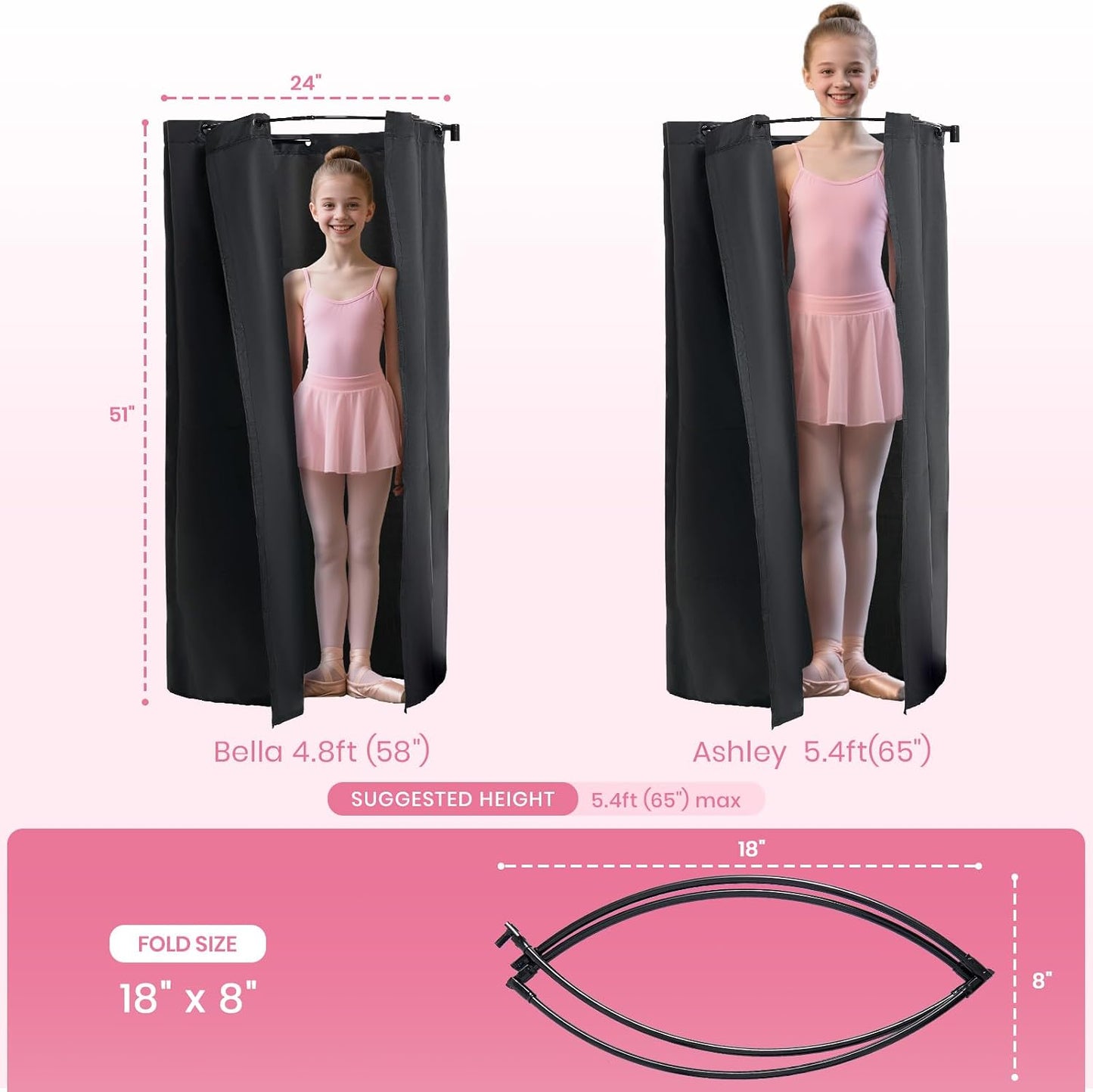 Fanwoli 23" Dance Bag with Rack and Dressing Room | Ultra-Light Collection | 360 Privacy Curtain | Ideal Competition Duffle Bag for Dancer Cheerleader Little Princess (Including Curtain) Black 23-Inch