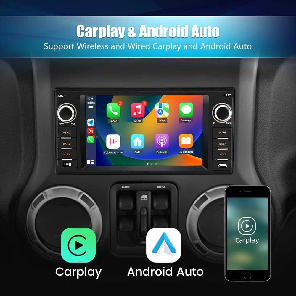 8 Core Android 13 Car Radio Stereo for Dodge RAM 2009-2012 Avenger Challenger Jeep Wrangler, 7 Inch Touch Screen with Wireless CarPlay Android Auto