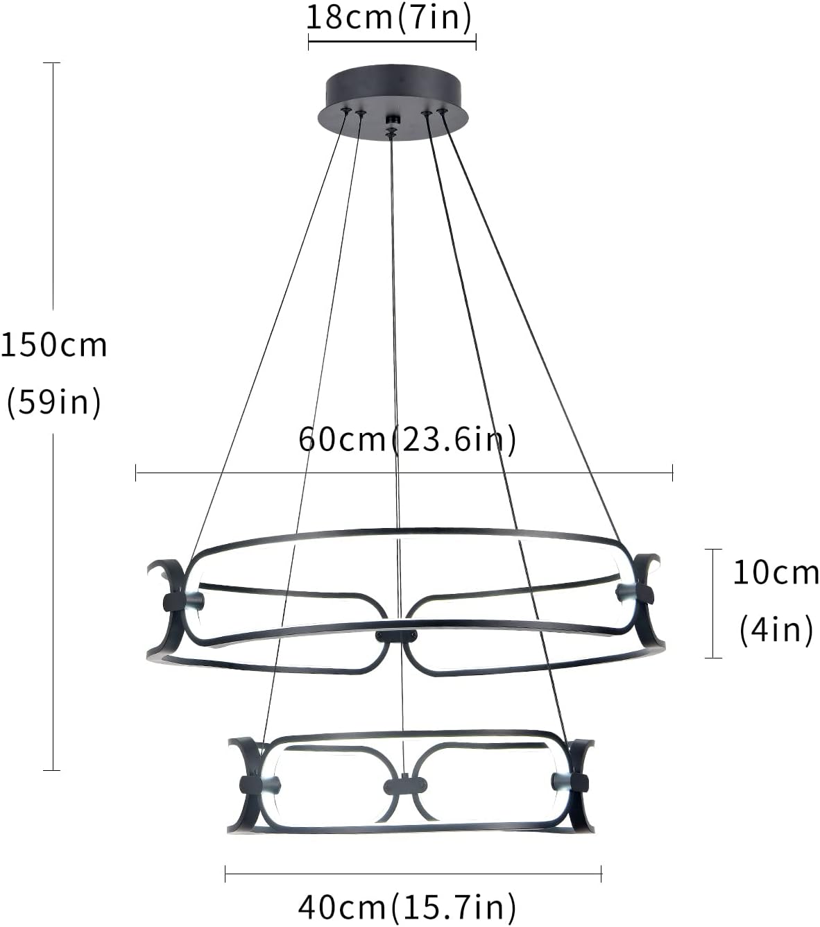 LED Chandeliers Dining Room Pendant Lighting Fixture 80W LED Modern Black Chandelier for Bedroom Kitchen Island Resturant Entryway 6000K Cool White 2