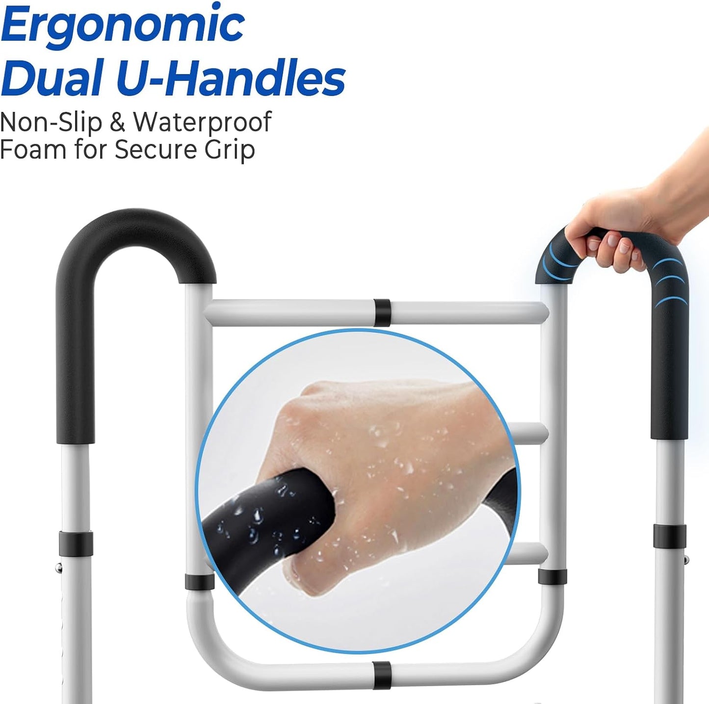KingPavonini Dual Side Bed Rails for Elderly Adults Safety ASTM-Approved, 2026 Upgrade Ergonomic U-Handles & 4-Bar Anti-Tip Support, 350lb Bed Rails for Seniors with Storage Bag, No-Tools, Model BM10