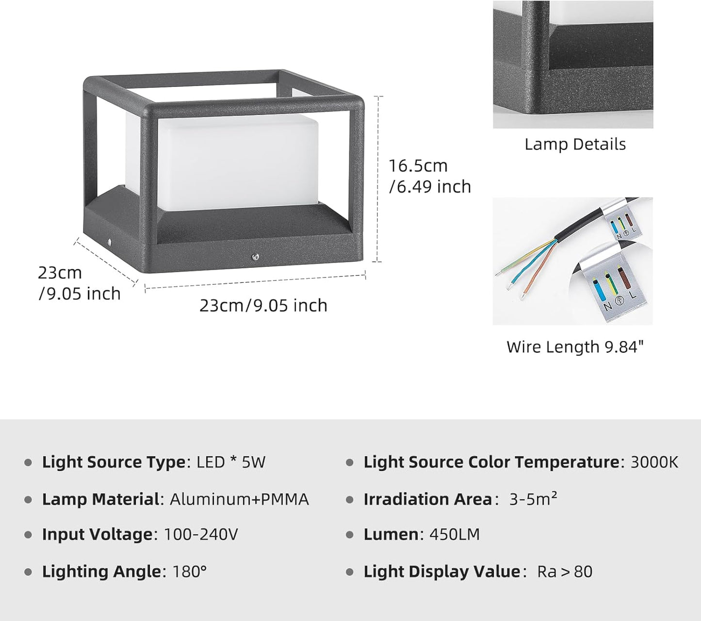 PAKEDANDUN Outdoor Column Light, Modern Post Light Medium Size Fence Deck Cap Light High Voltage IP65 Waterproof Lantern 3000K Luxury Post Pillar