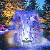 Anfraer Floating Pond Fountain with LED Lights, 660GPH RGB Floating Fountain with 3 Spray Modes, Pond Pump with 27FT Power Cord & 65.6FT Mooring Line for Pond Garden Fish Tank