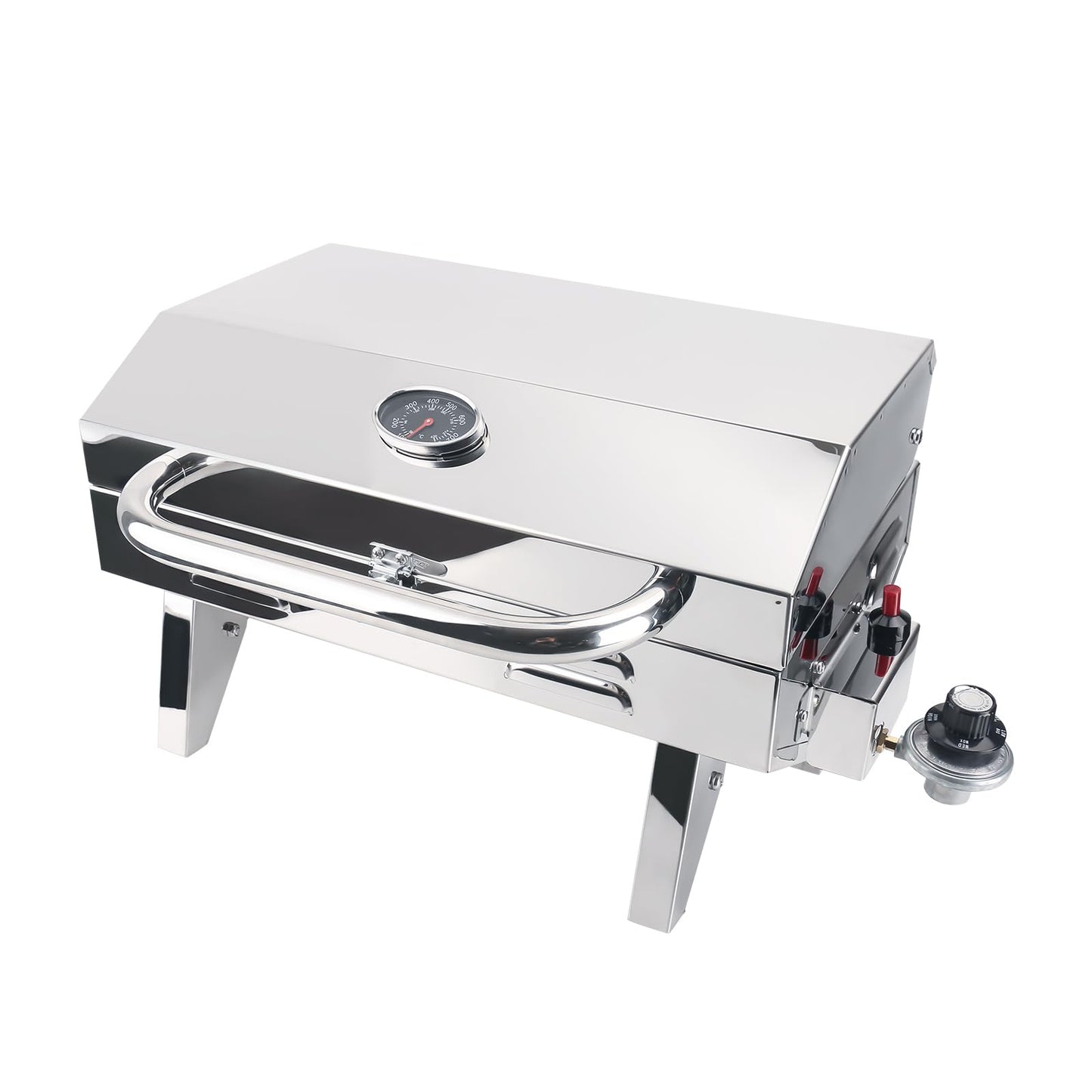 Tabletop Gas Grill, 304 Stainless Steel Marine Grills, NO ROD HOLDER MOUNT, Portable Propane BBQ for Boats & Tailgating & Camping, Built in Thermometer (Grill)