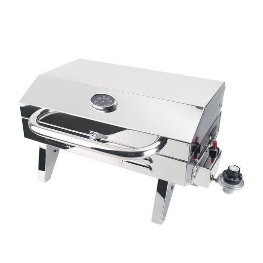Tabletop Gas Grill, 304 Stainless Steel Marine Grills, NO ROD HOLDER MOUNT, Portable Propane BBQ for Boats & Tailgating & Camping, Built in Thermometer (Grill)