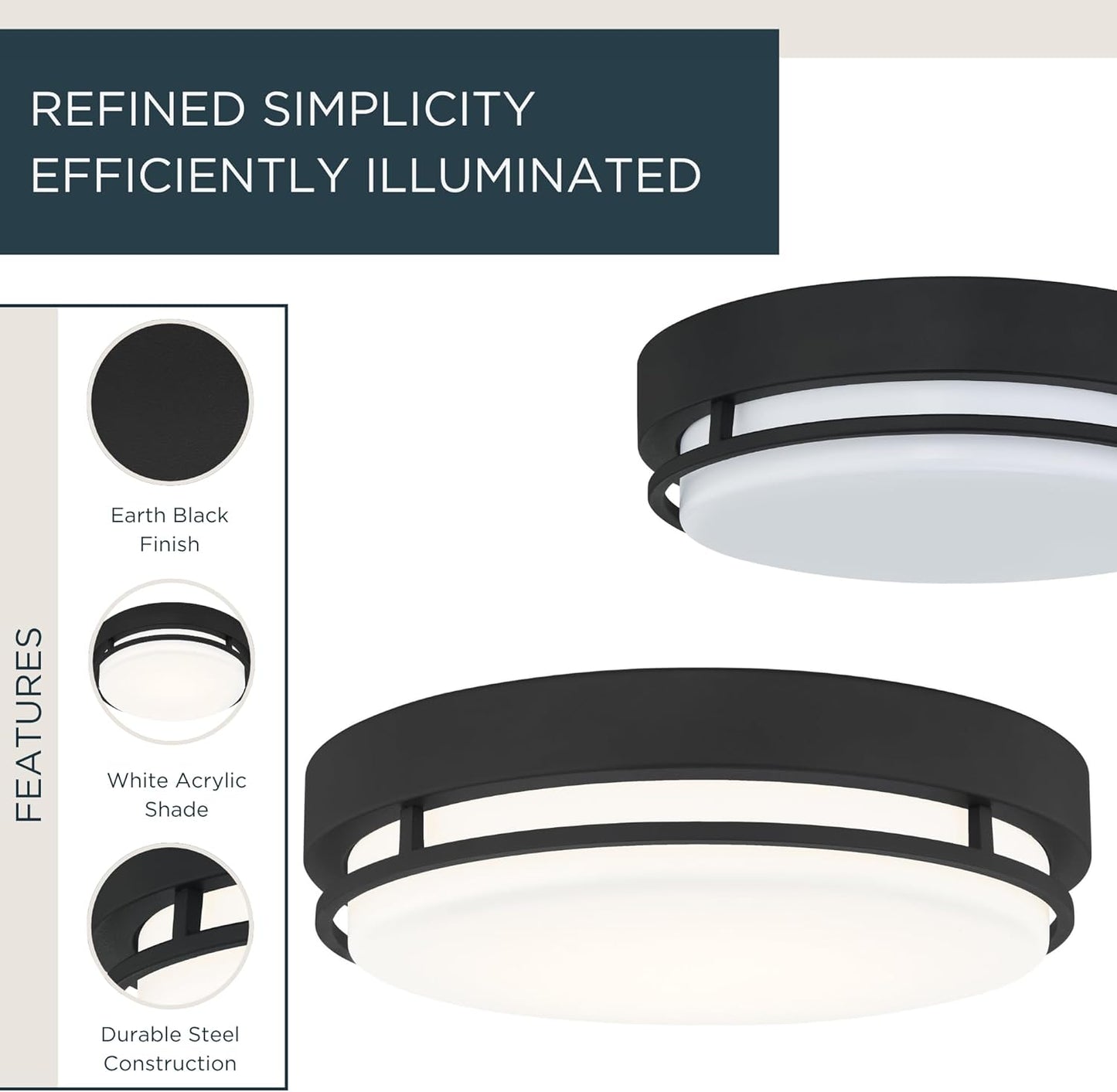Hale Integrated LED Flush Mount Light, 14-Inch Earth Black Ceiling Fixture, Modern Low Profile Lighting for Hallway, Kitchen, Bedroom 14" W