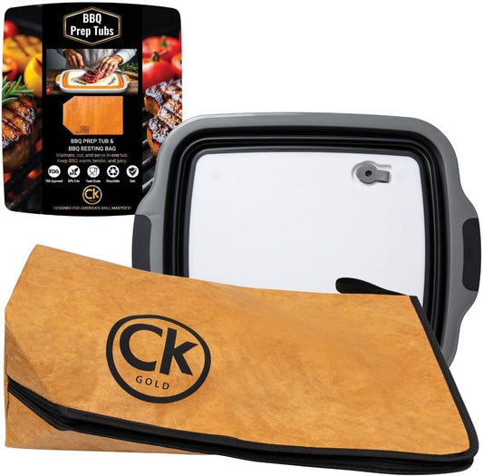 XL Prep Tubs & BBQ Blanket Gift Bundle : 1 XXL Prep Tub + 1 Meat Resting Bag | Ultimate BBQ Gift for Pitmasters, Brisket, Ribs, Turkey, Pulled Pork & Outdoor Cooking (30L, Black)