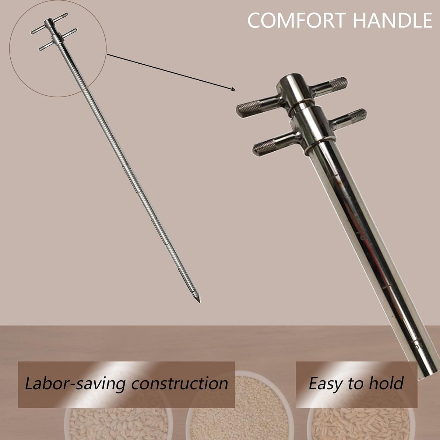 INTBUYING 39.5inch Double Rotary Grain Powder Sampler Three Zone Grain Probe Sampler 304 Stainless Steel Sampling Tool for Powder Particles Feed foodstuff