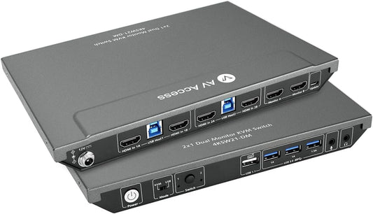 Boost Your Workstation with AV Access KVM Switch Dual Monitor: 4K@60Hz, 2K@144Hz, 1080P@240Hz - Simplify Multi-Computer Control, USB 3.0 Connectivity,