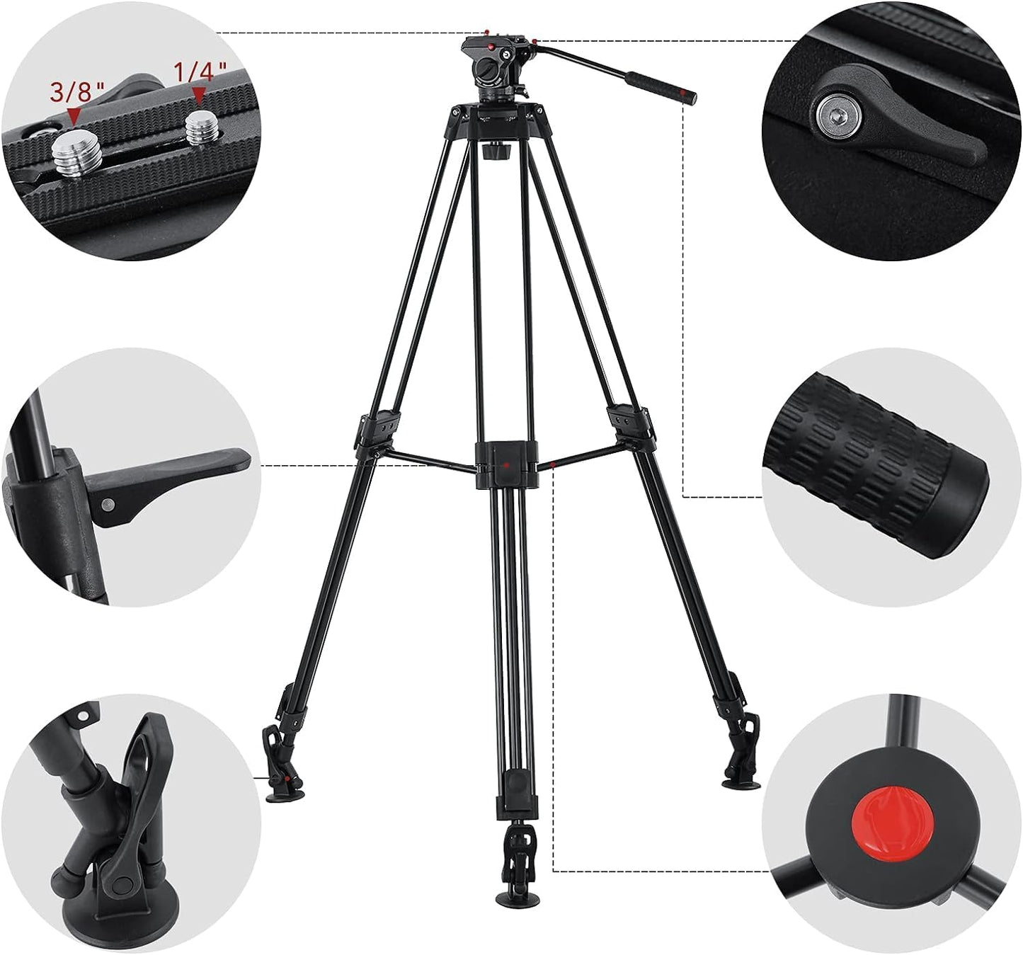 CAMBOFOTO 67 inch Video Tripod Heavy Duty Tripod with 360 Fluid Head,Mactrem Aluminum Tall Tripods Professional Compatible with Canon Nikon Sony DSLR