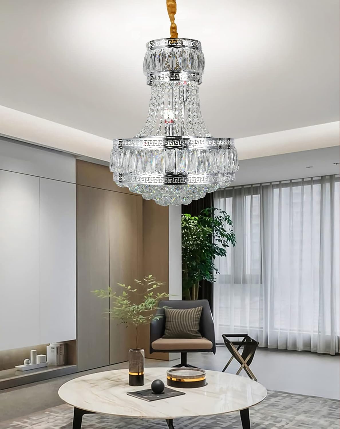 Hubrin Luxury Crystal Chandelier,Empire Style k9 Crystal Chandelier Lighting, 12 Light Chrome Crystal Chandeliers Ceiling Light Fixture for Dinning