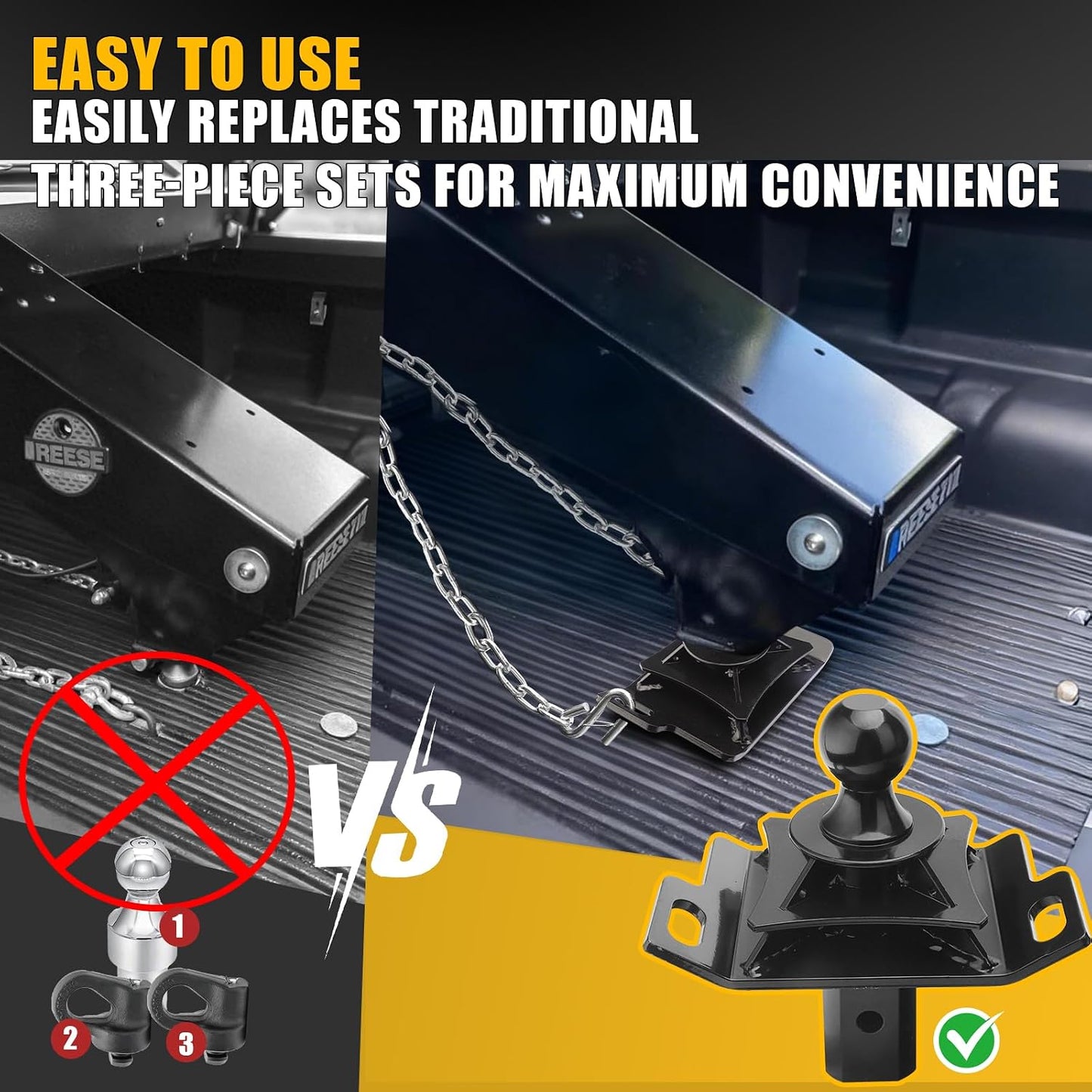 3” Lift 2-5/16" Gooseneck Ball Hitch (Reinforced Base/Ribs), Replace#GNXA2000, 4pcs Anti-tilt PU Washers, Built-in 5th Wheel Lock Holes, Black Matte, 38000lbs 3.0 Inch Lift