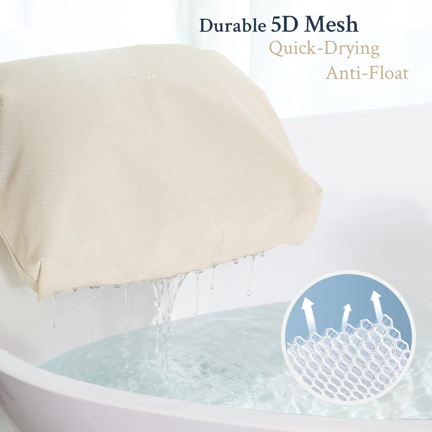 Luxury Bathtub Pillow, Gift for Christmas Birthday Mother's Day, Skin-Friendly Cushion, Support Back, Neck & Head, Non-Slip, Adjustable Thickness, Washable & Quick-Drying - Ideal for Home Spa Days Ivory White Large