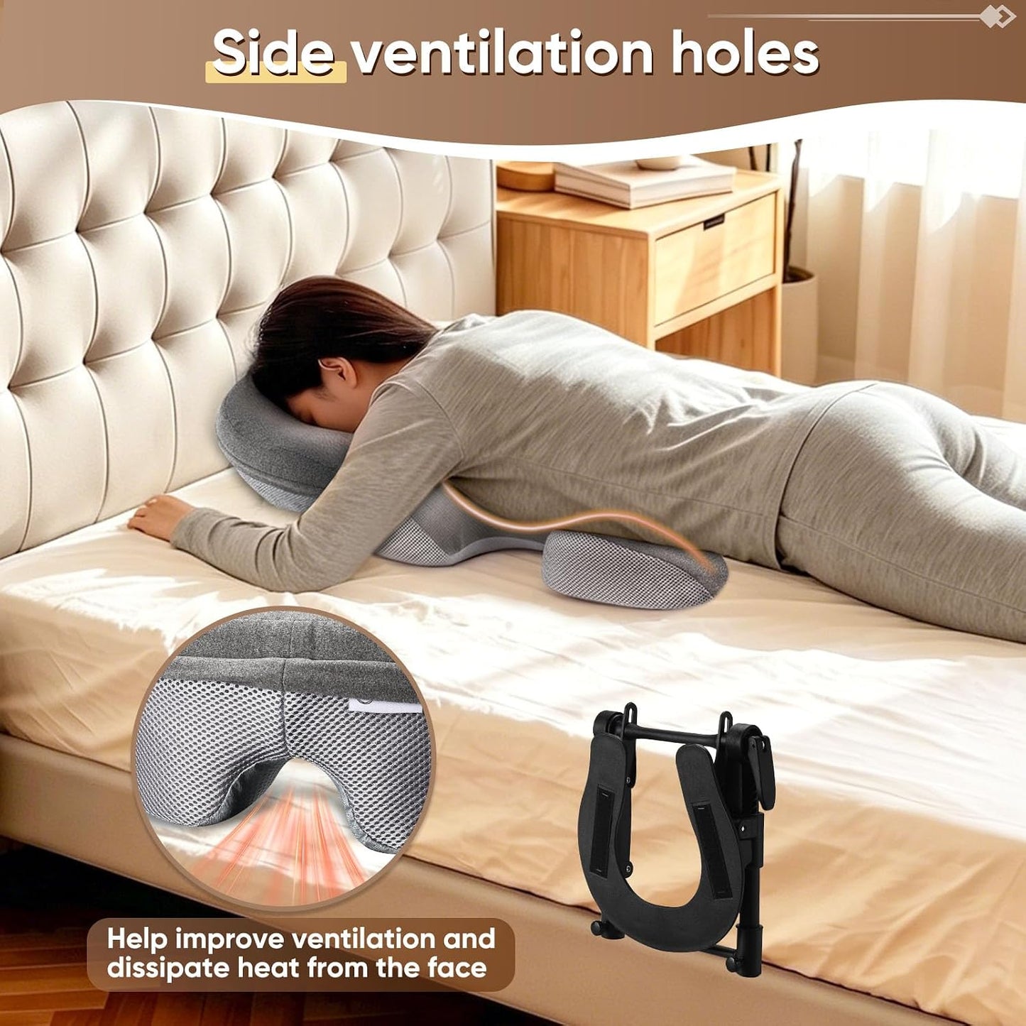 HVDI Massage Headrest for Bed, Height-Adjustable Bed Massage Head Holder, Home Massage Kit, Face Down Pillow After Eye Surgery, Includes Headrest, Chest Cushion, and Armrest Pads