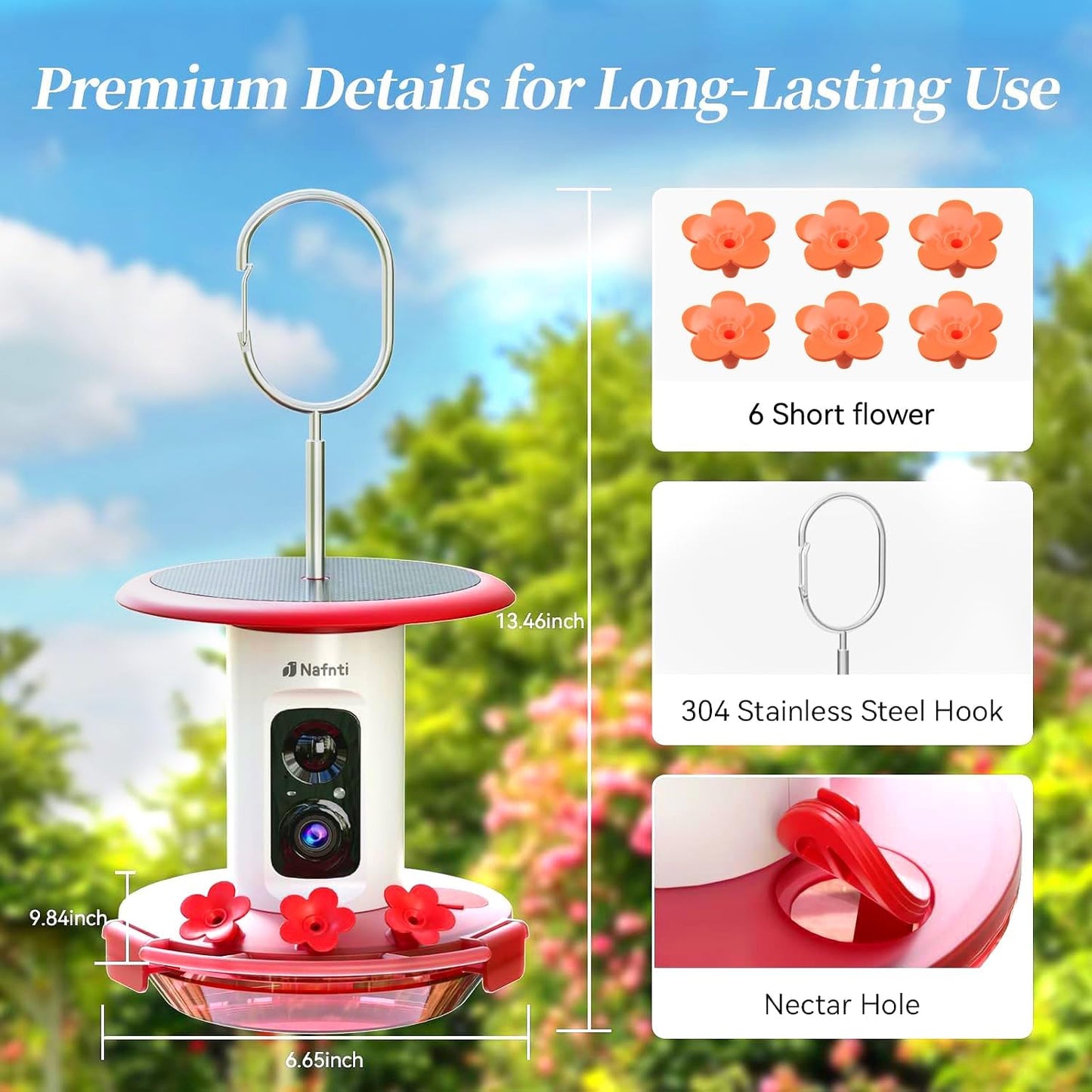 Smart Hummingbird Feeder with Camera 5g WiFi- 3K HD Video Live, Leakproof & Bee Proof, AI Identify Instant Notification, Solar Powered Humming Bird Camera Feeder, Mom Birthday Gifts