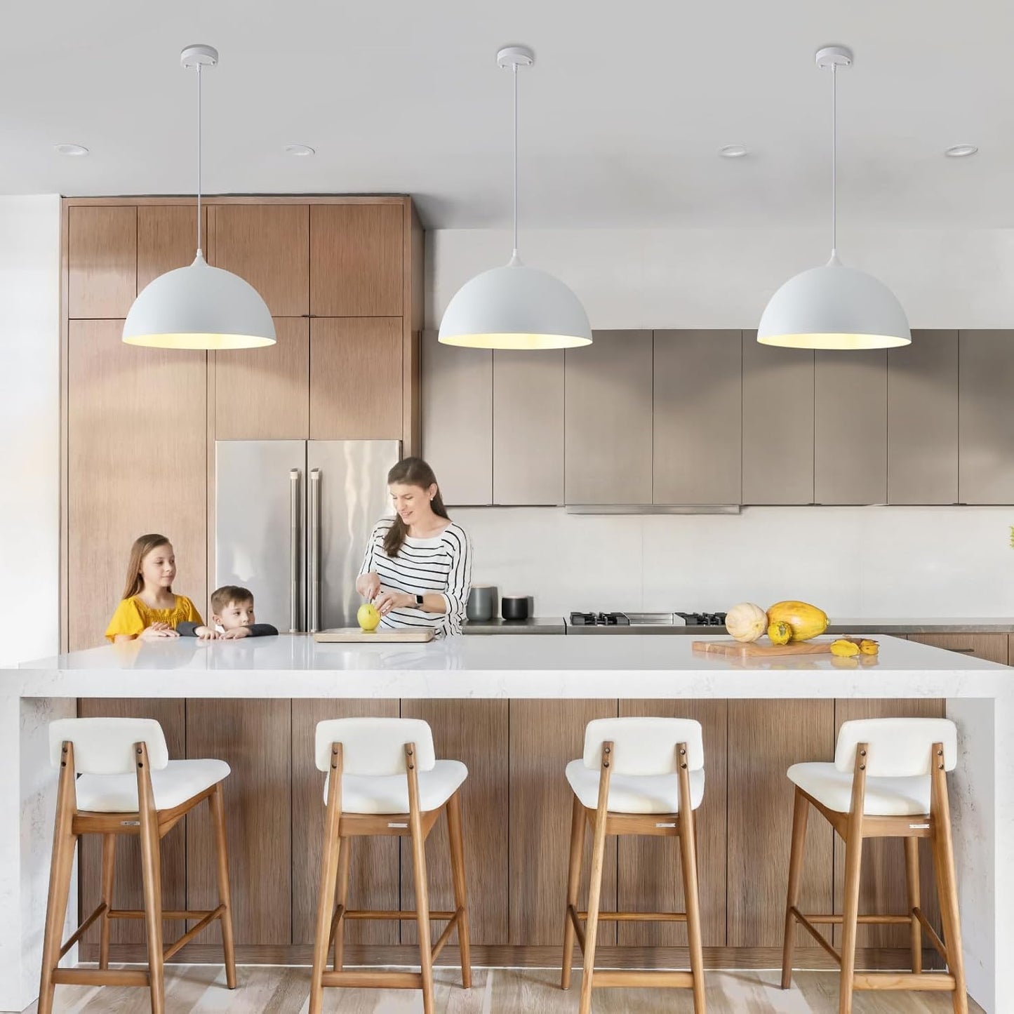 White Pendant Lights Kitchen Island, 15.7' White Dome