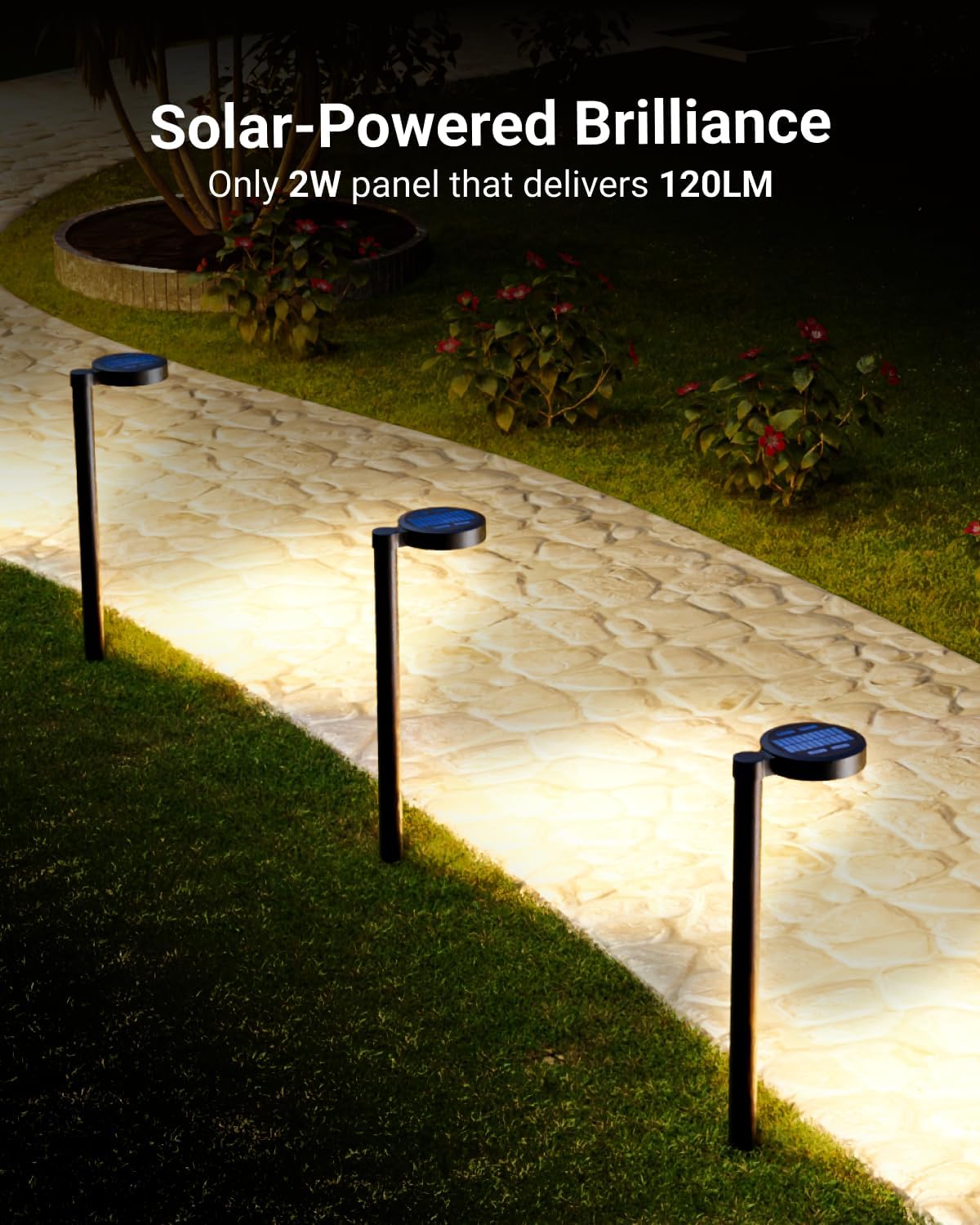 Sunco 10 Pack 2W LED Solar Pathway Walkway Backyard Garden Patio Residential Ambient Decorative Outdoor Light-MD4, 120 Lumens, Selectable CCT 2700K